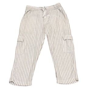 Anthropologie Sanctuary Straight Leg Cargo Leg Pants Size Small Tan White Stripe